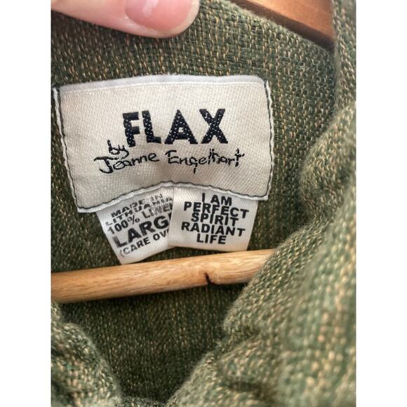 Flax by Jeanne Engelhart Women's large long sleeve green 100% linen snap shirt - Picture 2 of 6